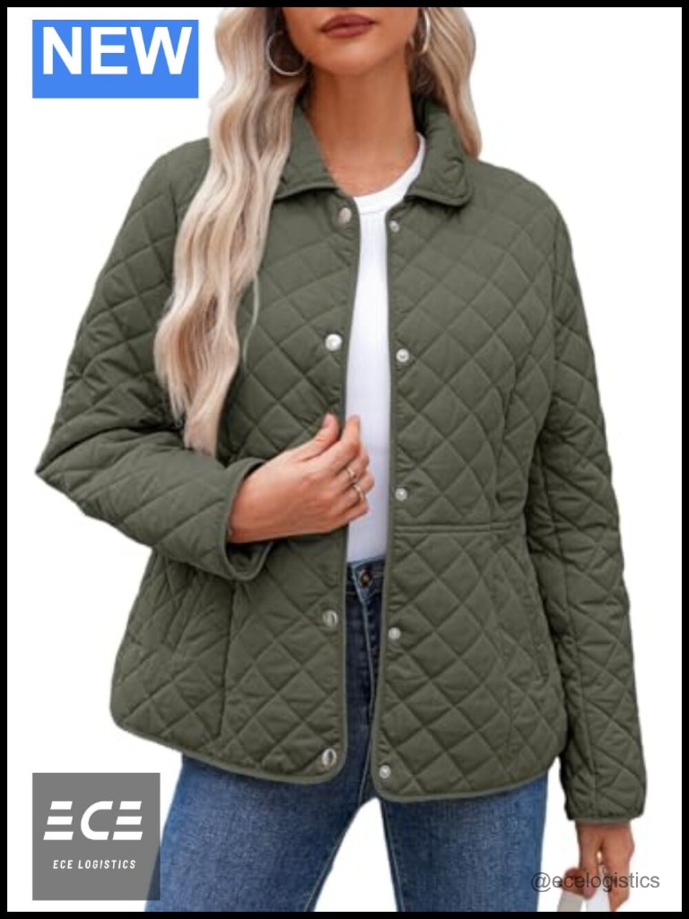 Women's Quilted Puffer Jacket Button Down Diamond Texture Coat